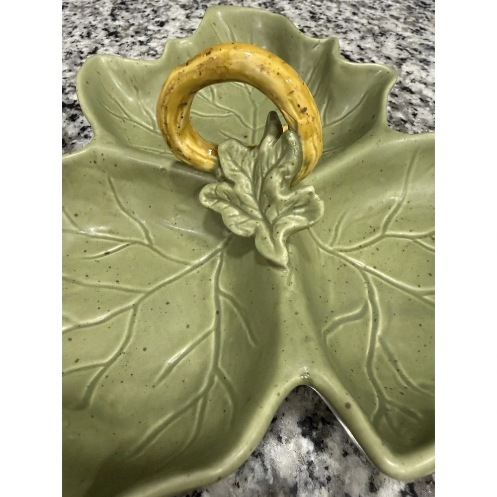 Williams-Sonoma Barbara Eigen Harvest Pumpkin 3 Leaf Relish Dish Olive Green